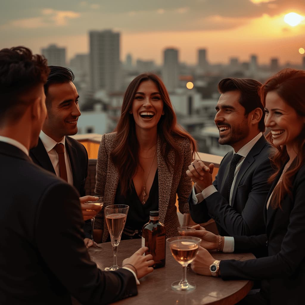 Grupo selecto compartiendo una experiencia premium con acompañantes ejecutivos – ZafiréVIP